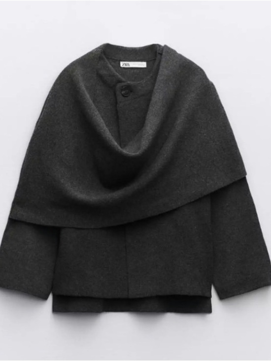 Zara Jackets & Blazers - Zara Charcoal Gray Draped Wool Jacket - L/XL